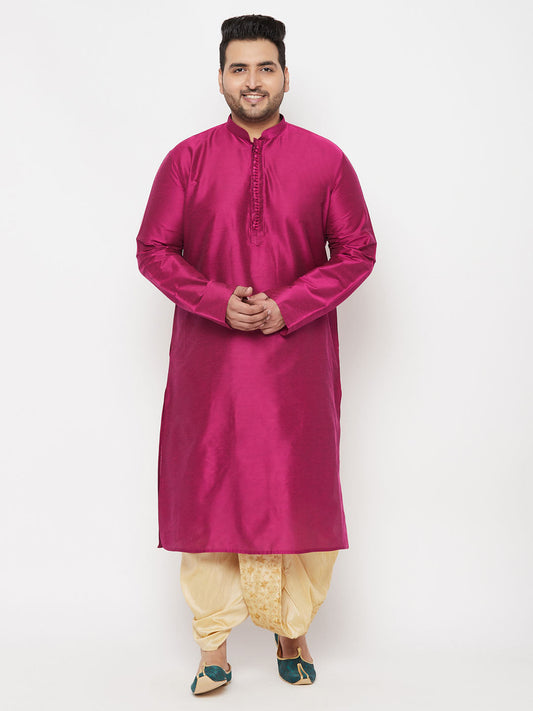 Vastramay mens plus size falsa silk blend kurta and gold dhoti set