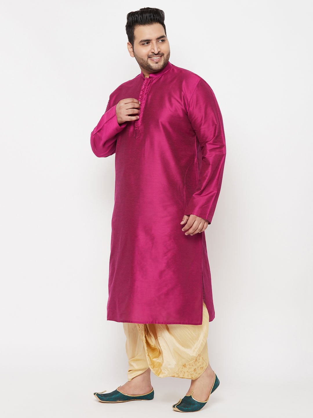 Vastramay mens plus size falsa silk blend kurta and gold dhoti set