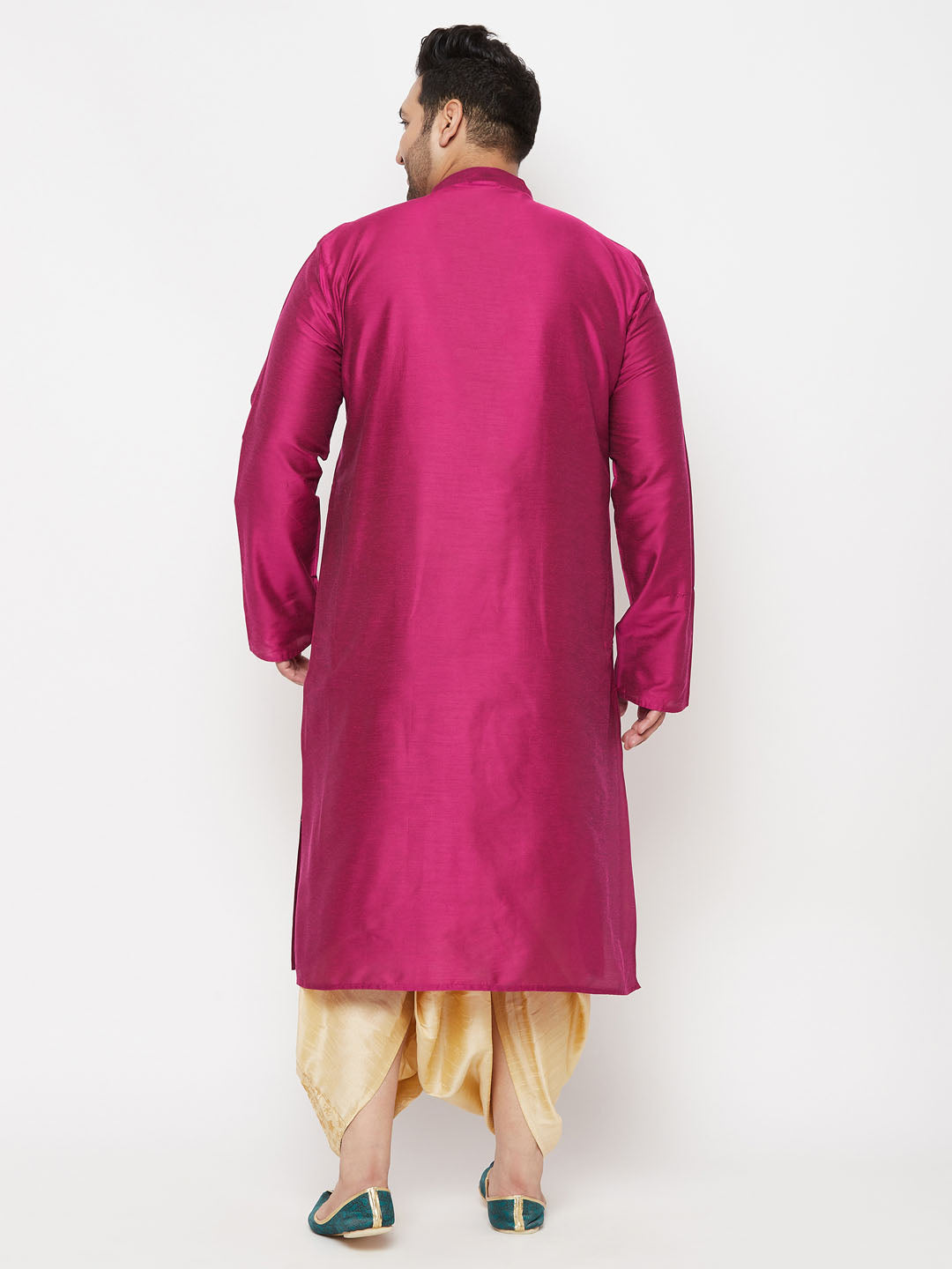 Vastramay mens plus size falsa silk blend kurta and gold dhoti set