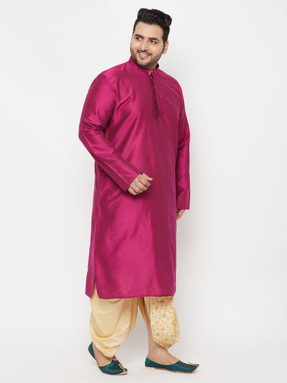 Vastramay mens plus size falsa silk blend kurta and gold dhoti set