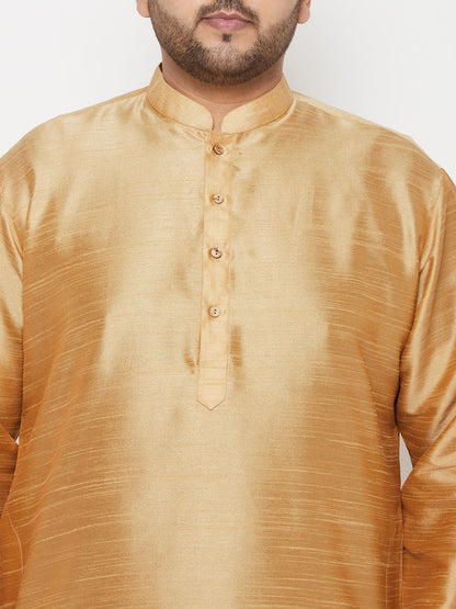 Vastramay mens plus size rose gold silk blend kurta and navy blue dhoti set