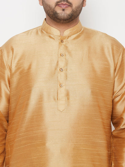 Vastramay mens plus size rose gold silk blend kurta and gold dhoti set 2