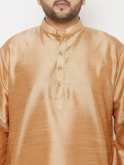 Vastramay mens plus size rose gold silk blend kurta and gold dhoti set