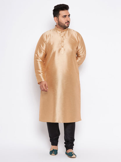 VASTRAMAY Men's Plus Size Rose Gold Silk Blend Kurta And Black Pyjama Set