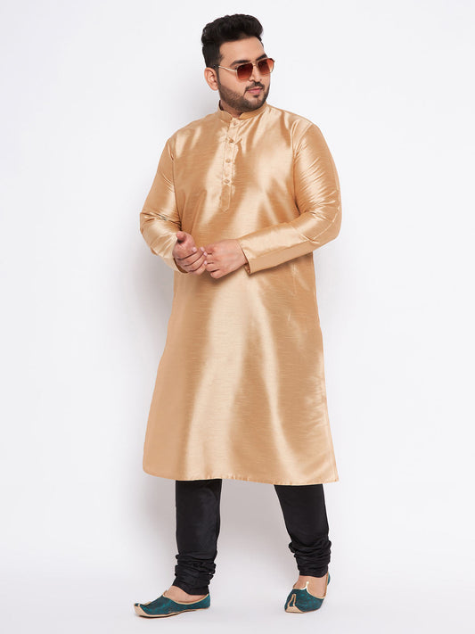 VASTRAMAY Men's Plus Size Rose Gold Silk Blend Kurta And Black Pyjama Set