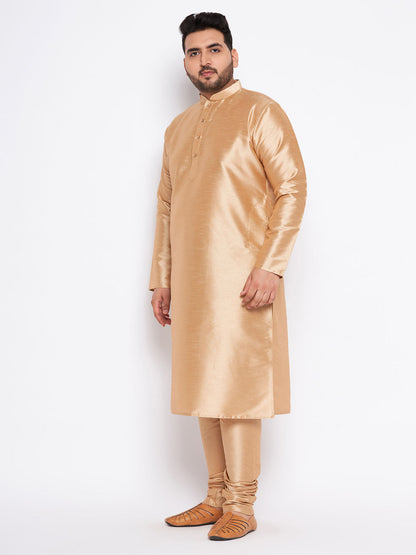 VASTRAMAY Men's Plus Size Rose Gold Silk Blend Kurta Pyjama Set