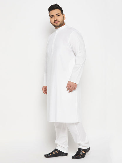 vastramay mens plus size white cotton blend kurta and cotton pant style pyjama set 1