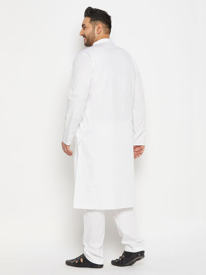 vastramay mens plus size white cotton blend kurta and cotton pant style pyjama set 1