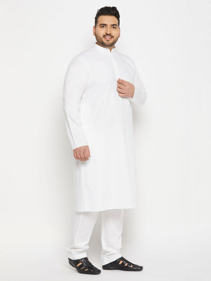 vastramay mens plus size white cotton blend kurta and cotton pant style pyjama set 1