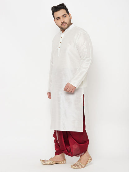 Vastramay mens plus size white cotton kurta and maroon dhoti set