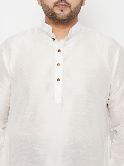 Vastramay mens plus size white cotton kurta and maroon dhoti set