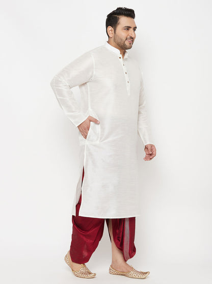 Vastramay mens plus size white cotton kurta and maroon dhoti set