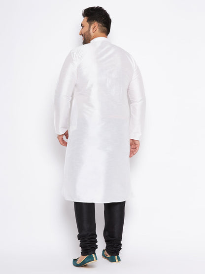 VASTRAMAY Men's Plus Size White Silk Blend Kurta And Black Pyjama Set