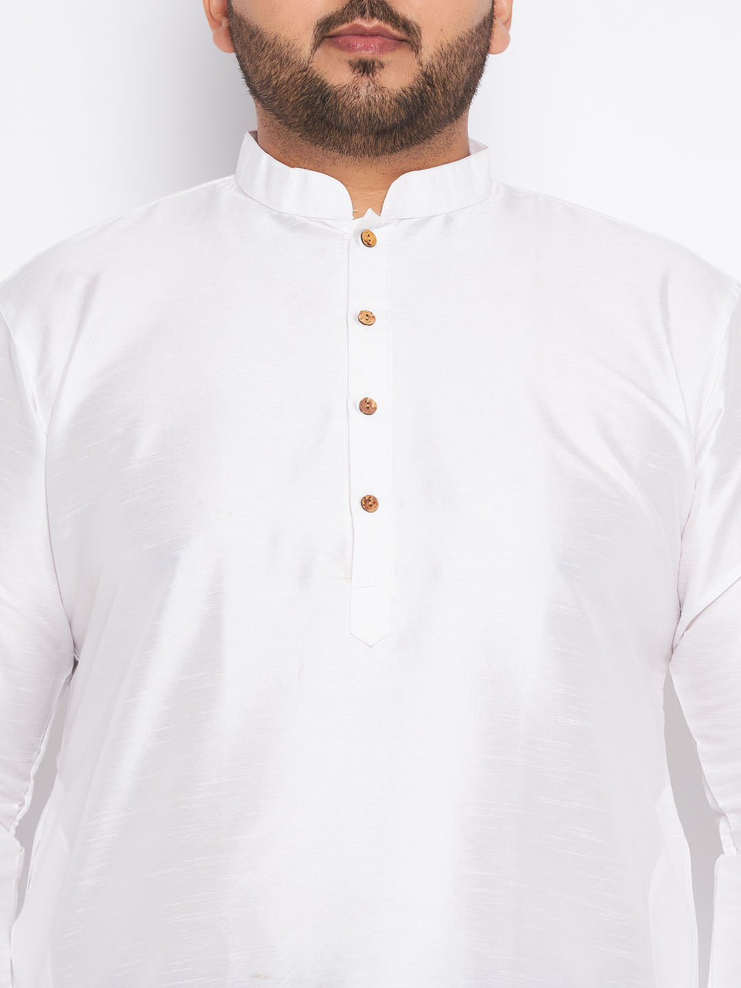 VASTRAMAY Men's Plus Size White Silk Blend Kurta And Blue Pyjama Set