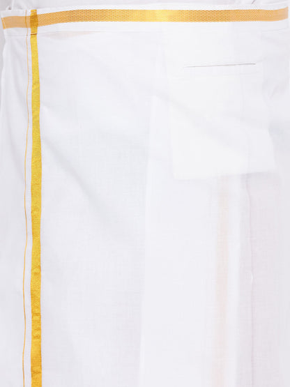 VASTRAMAY Men's Plus Size White And Gold Dhoti/Mundu/Vesty