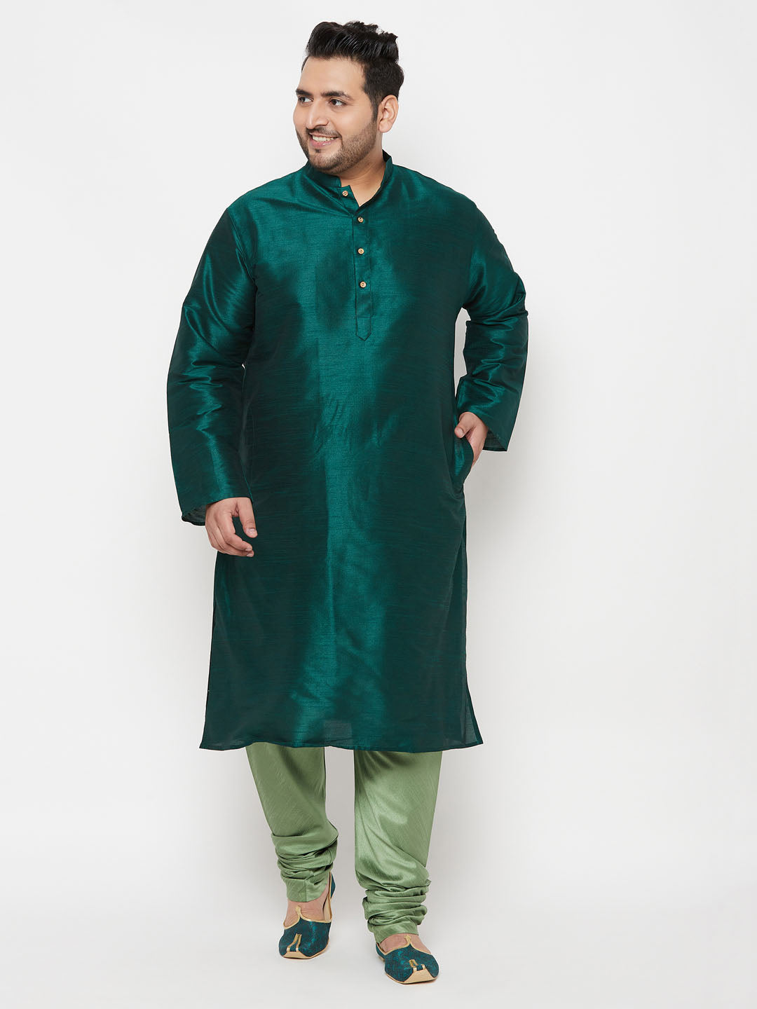 Vastramay mens plus size green cotton silk blend pyjama