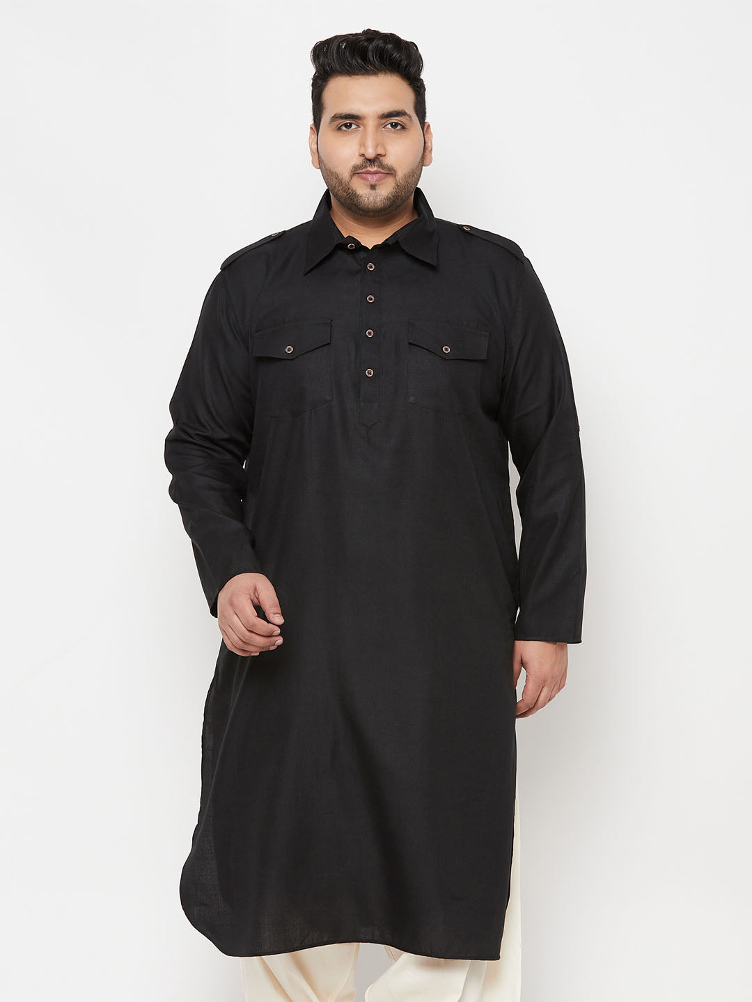 Vastramay mens plus size black cotton blend pathani kurta 1