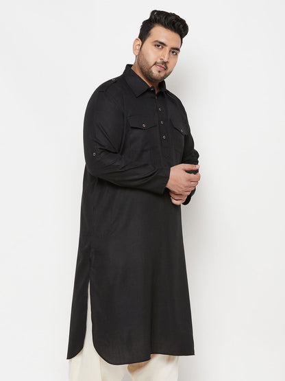 Vastramay mens plus size black cotton blend pathani kurta 1