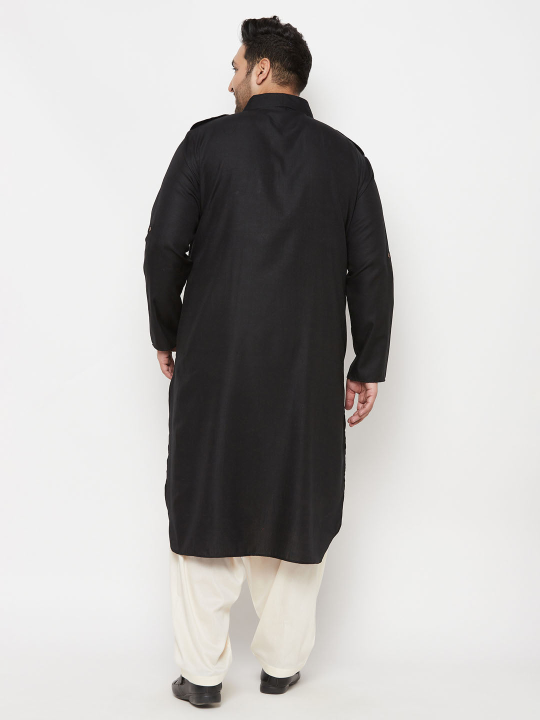 mens plus size black and cream cotton blend pathani set