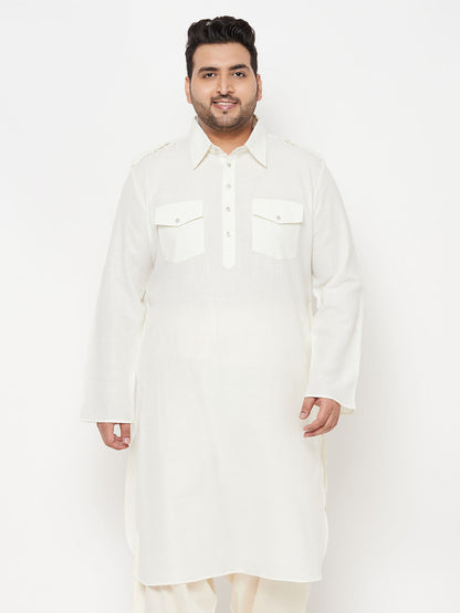 Vastramay mens plus size cream cotton blend pathani kurta