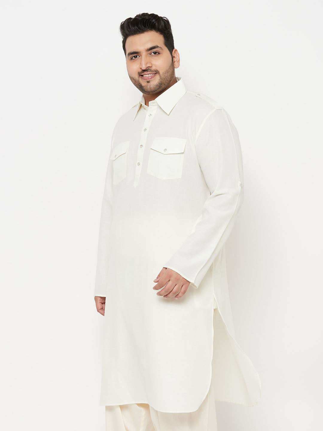 Vastramay mens plus size cream cotton blend pathani kurta