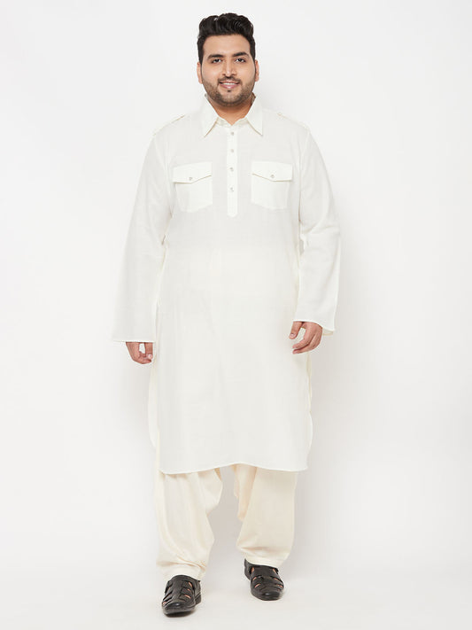 mens plus size cream color cotton blend pathani set