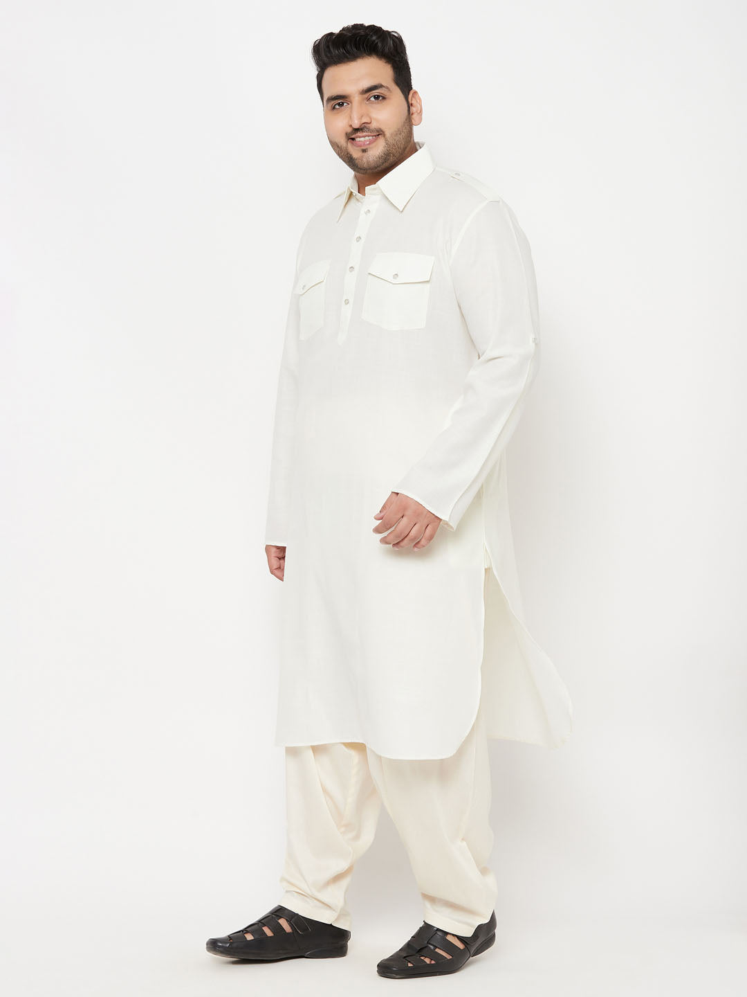 mens plus size cream color cotton blend pathani set