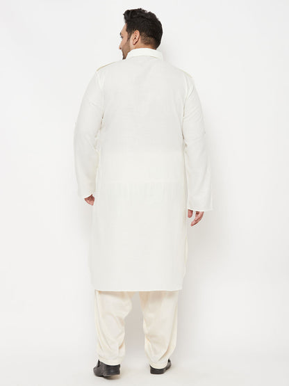 mens plus size cream color cotton blend pathani set