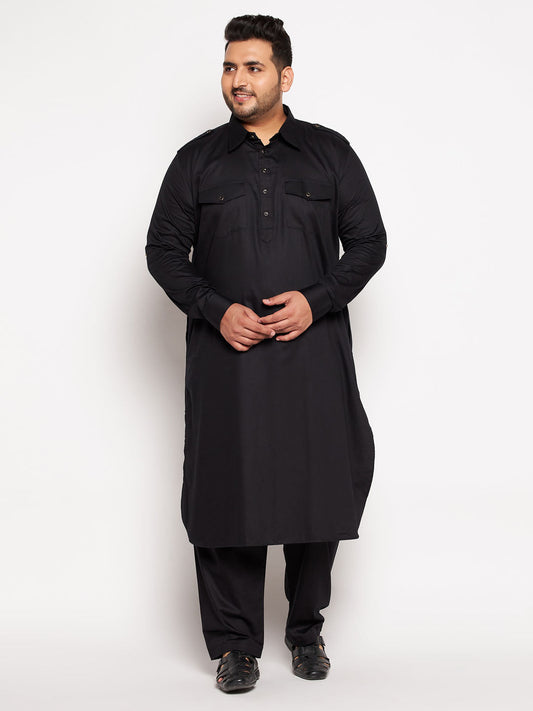 Vastramay mens plus size black cotton blend pathani kurta