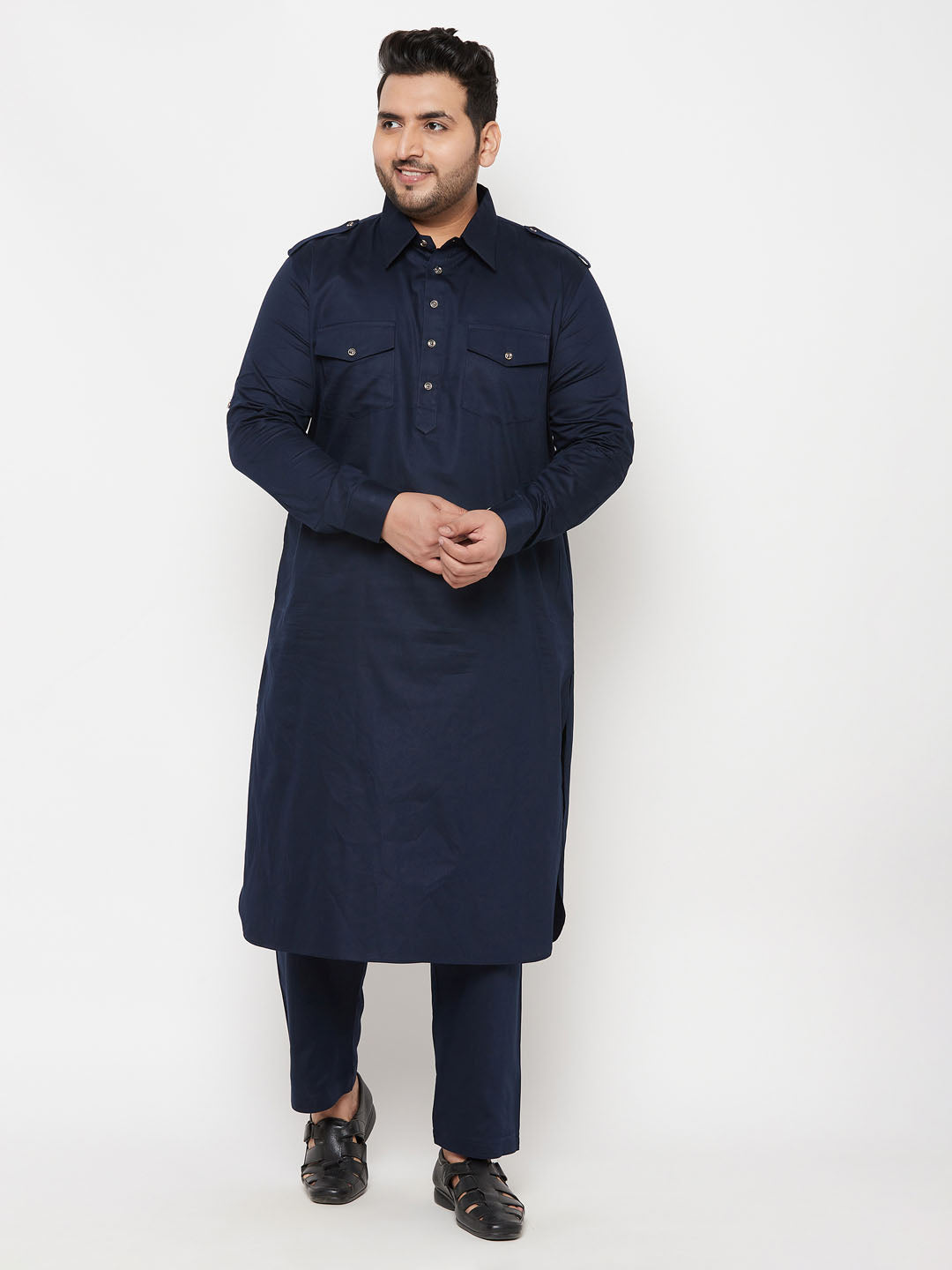 Vastramay mens plus size blue cotton blend pathani kurta