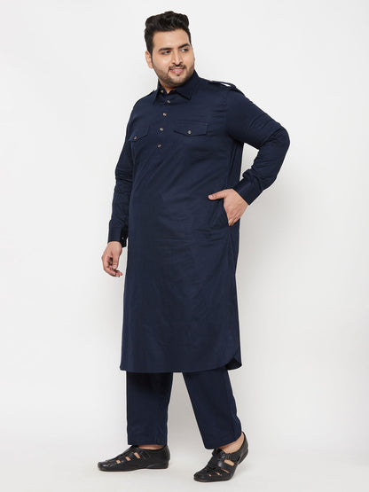 Vastramay mens plus size blue cotton blend pathani kurta