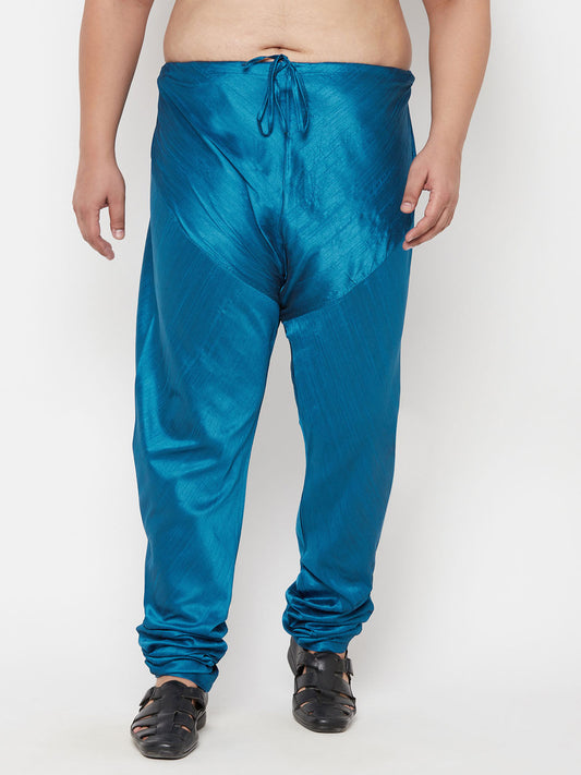 Vastramay mens plus size turquoise blue cotton silk blend pyjama