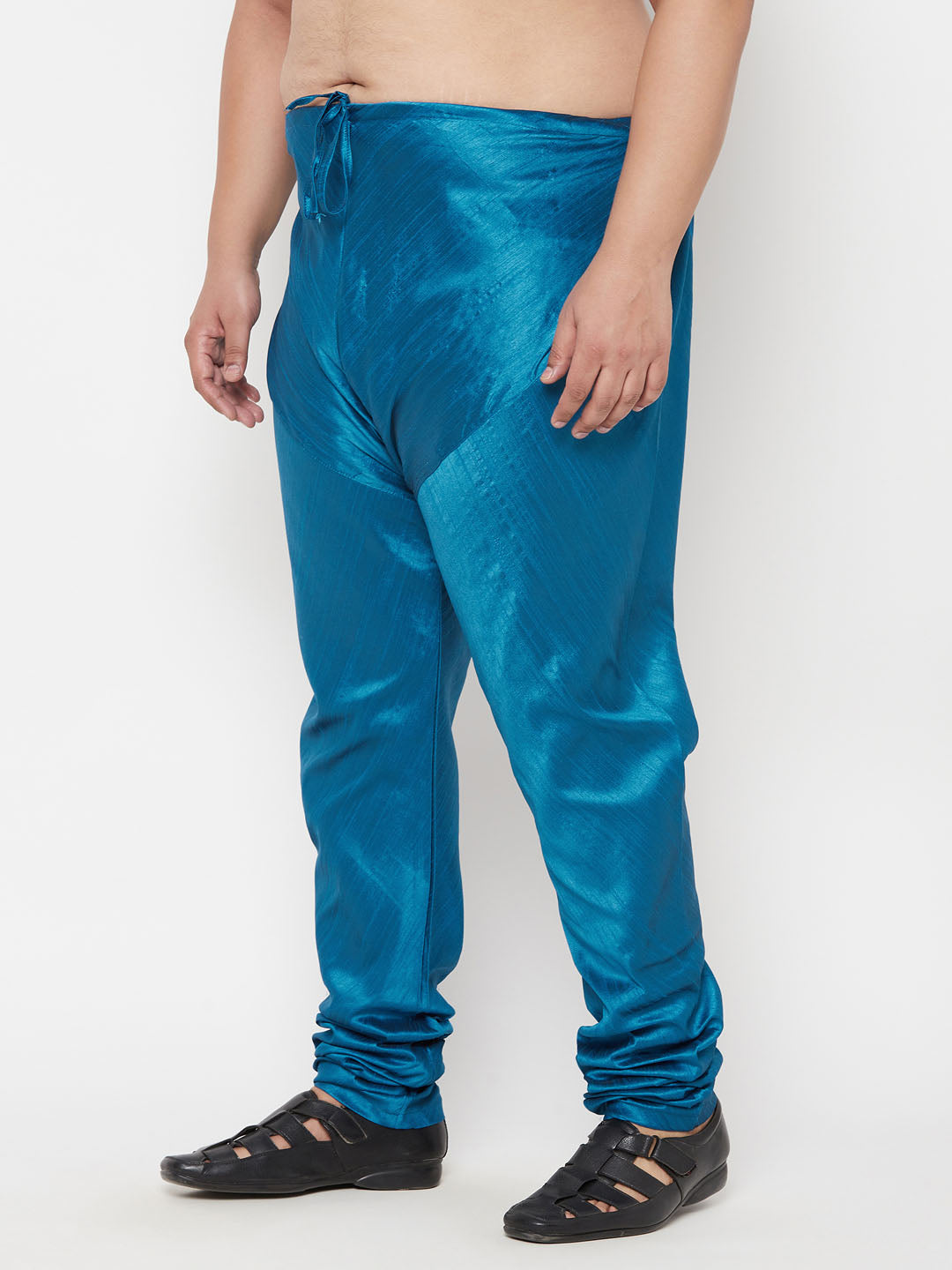 Vastramay mens plus size turquoise blue cotton silk blend pyjama