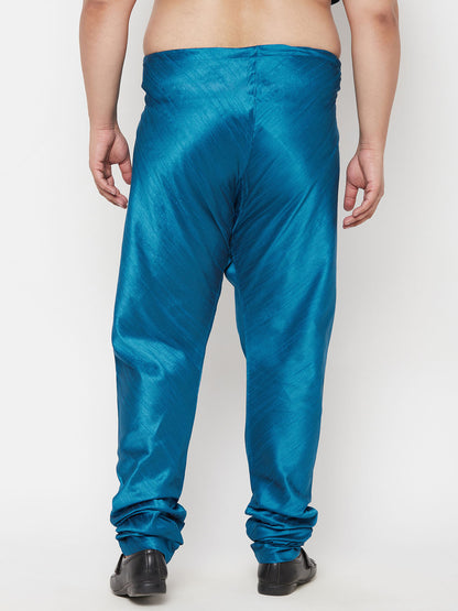 Vastramay mens plus size turquoise blue cotton silk blend pyjama