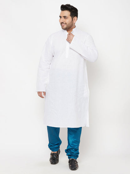 Vastramay mens plus size turquoise blue cotton silk blend pyjama