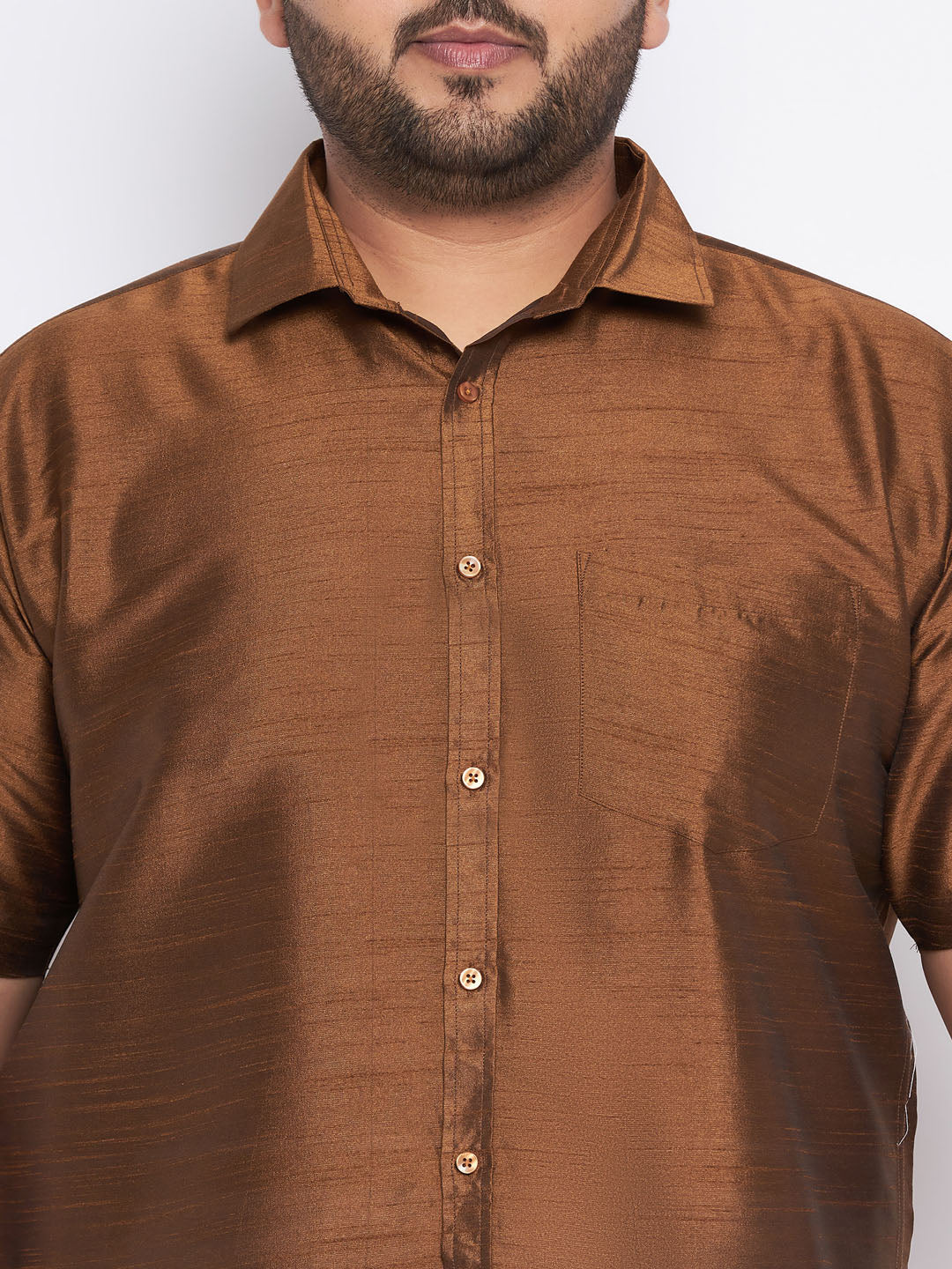 VASTRAMAY Men's Plus Size Coffee Shirt And Mundu Set