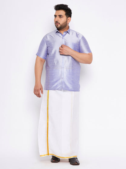 VASTRAMAY Men's Plus Size Lavender Shirt And Mundu Set