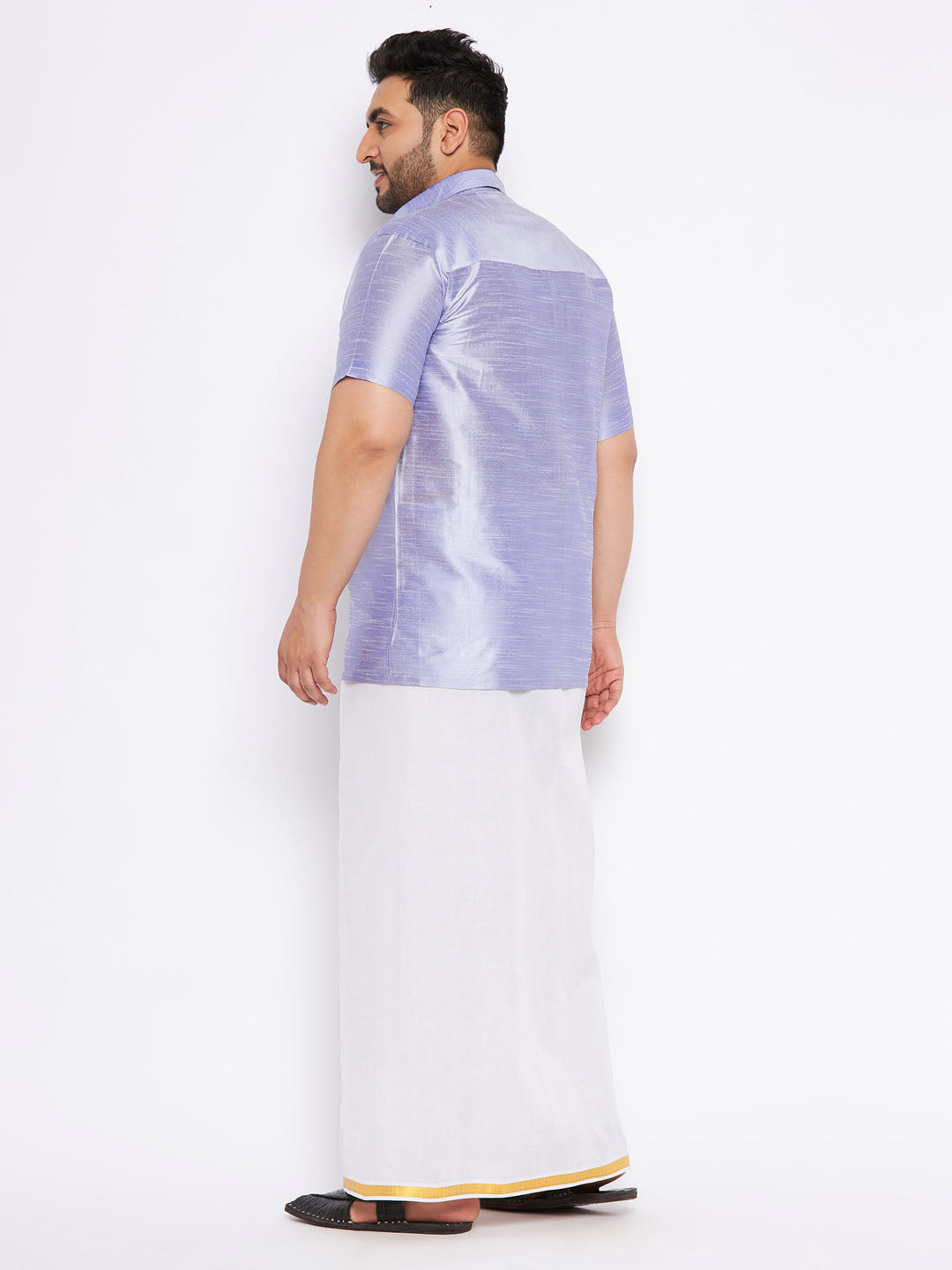 VASTRAMAY Men's Plus Size Lavender Shirt And Mundu Set