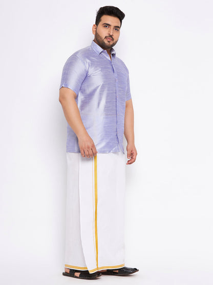 VASTRAMAY Men's Plus Size Lavender Shirt And Mundu Set