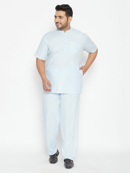 mens plus size aqua blue cotton kurta and pyjama set 4