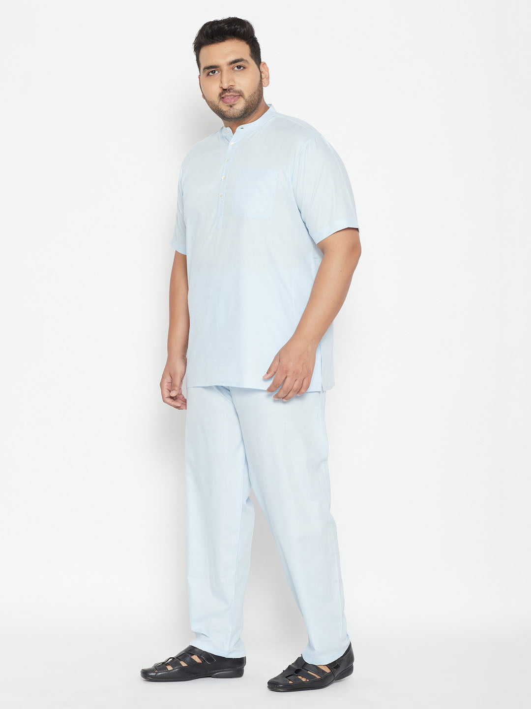 mens plus size aqua blue cotton kurta and pyjama set 4