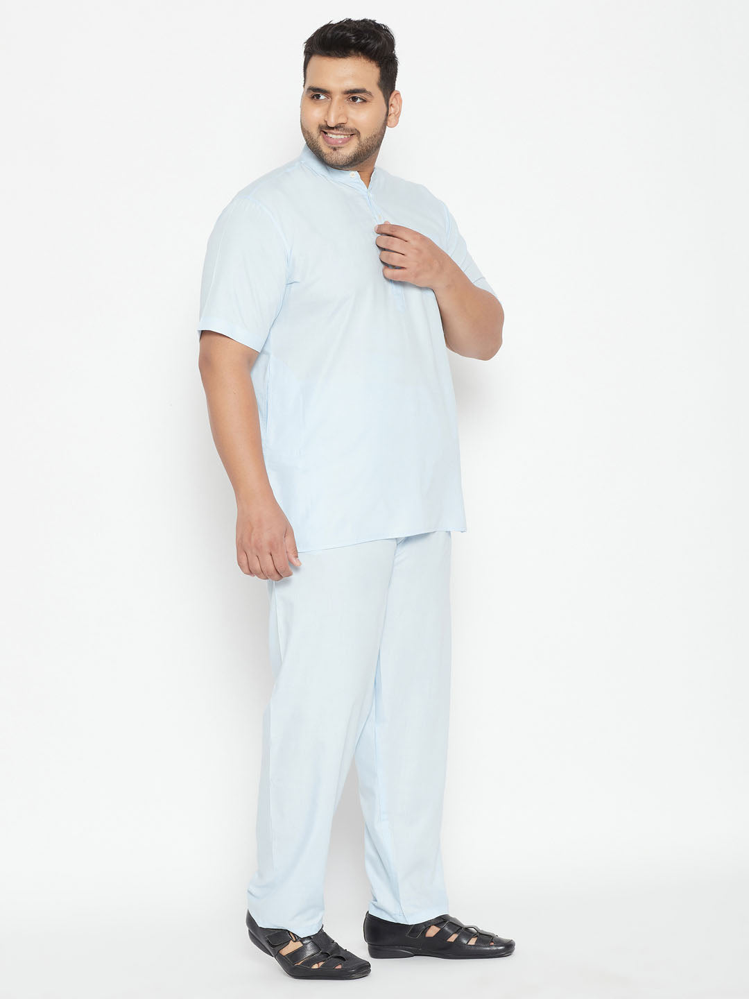 mens plus size aqua blue cotton kurta and pyjama set 4