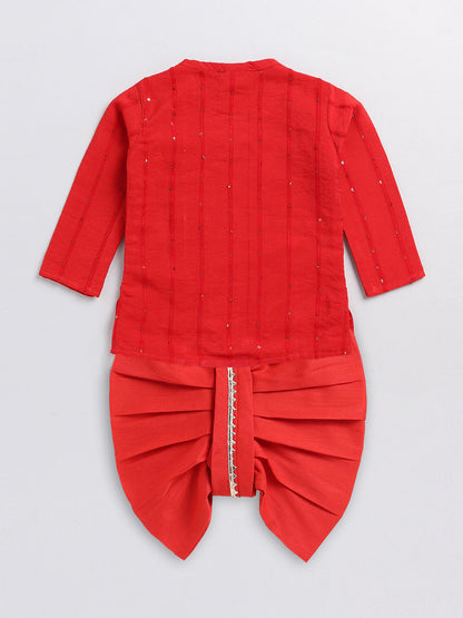 VASTRAMAY SISHU Boys Red Chanderi  Ethnic Combo Set