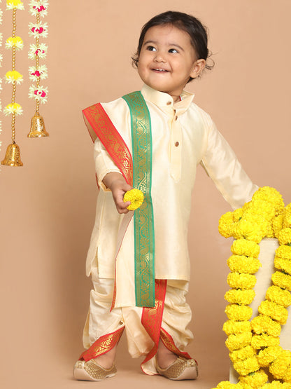 Vastramay SISHU Boy's Gold-Toned Kurta with Dhoti Pants & With Dupatta