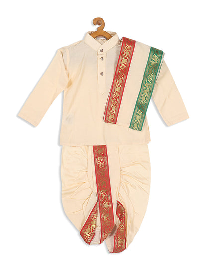 Vastramay SISHU Boy's Gold-Toned Kurta with Dhoti Pants & With Dupatta