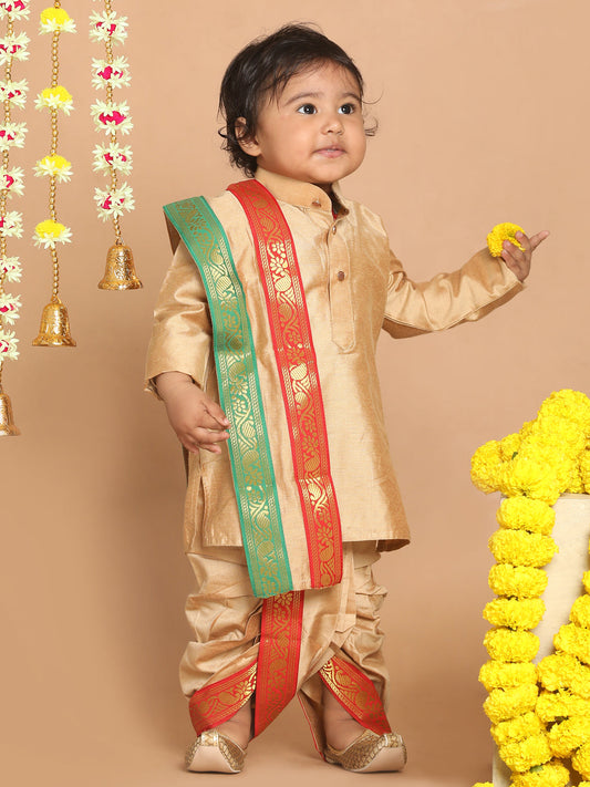 Vastramay SISHU Boy's Rose Gold Kurta with Dhoti Pants & With Dupatta Set