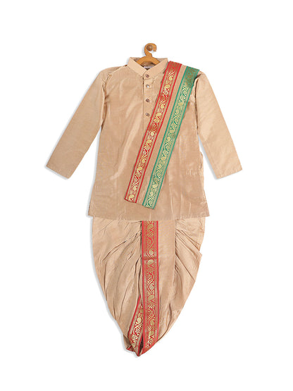 Vastramay SISHU Boy's Rose Gold Kurta with Dhoti Pants & With Dupatta Set