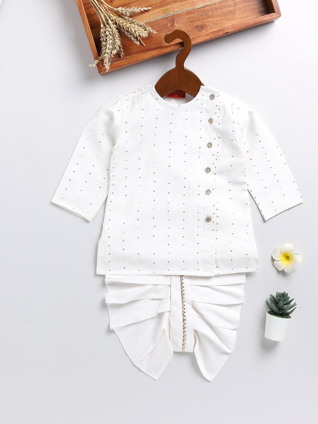 VASTRAMAY SISHU Boy's White Embellished Angrakha Kurta Dhoti Set