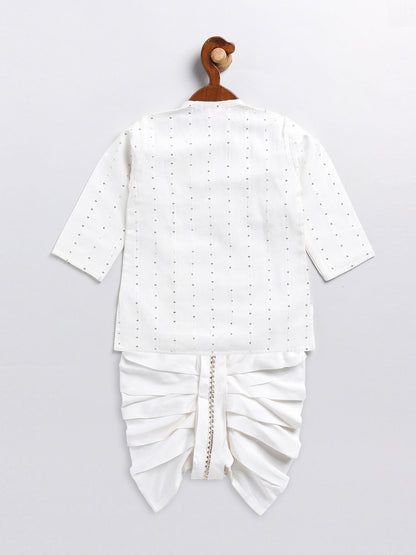 VASTRAMAY SISHU Boy's White Embellished Angrakha Kurta Dhoti Set