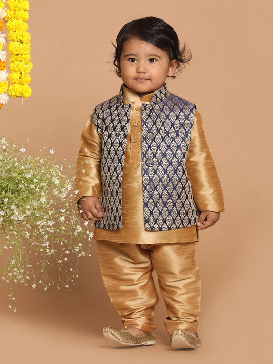 Vastramay SISHU Boy's Blue Woven Design Slim Fit Nehru Jacket